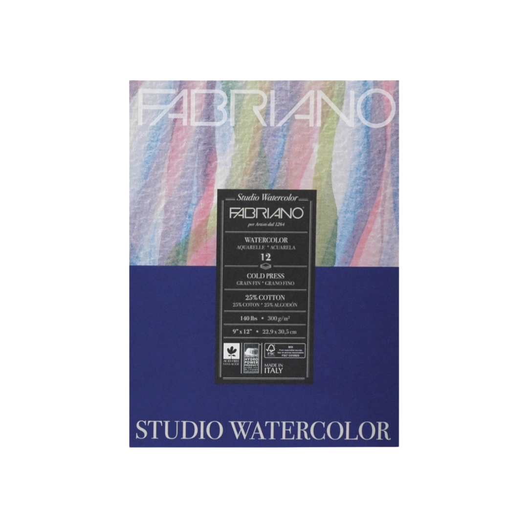 Fabriano Studio Watercolor Pad — 9″ × 12″ (140 lb, 12 Sheets)