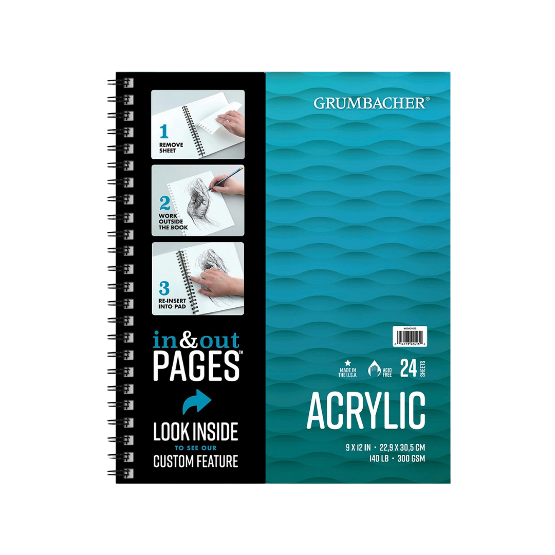 Grumbacher Acrylic Pad — 9″ × 12″ (Spiral-Bound)
