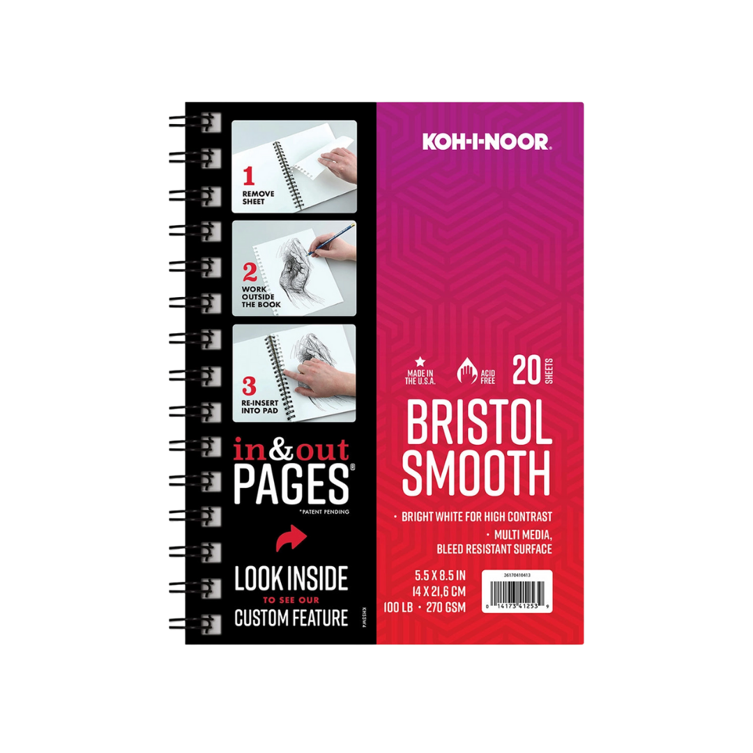 Koh-I-Noor® Bristol Smooth Paper — 9″ × 12″ (Spiral-Bound, In & Out Pages)
