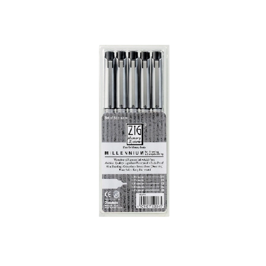 Kuretake® Zig Millenium Fine Line Pens — 5-Pack