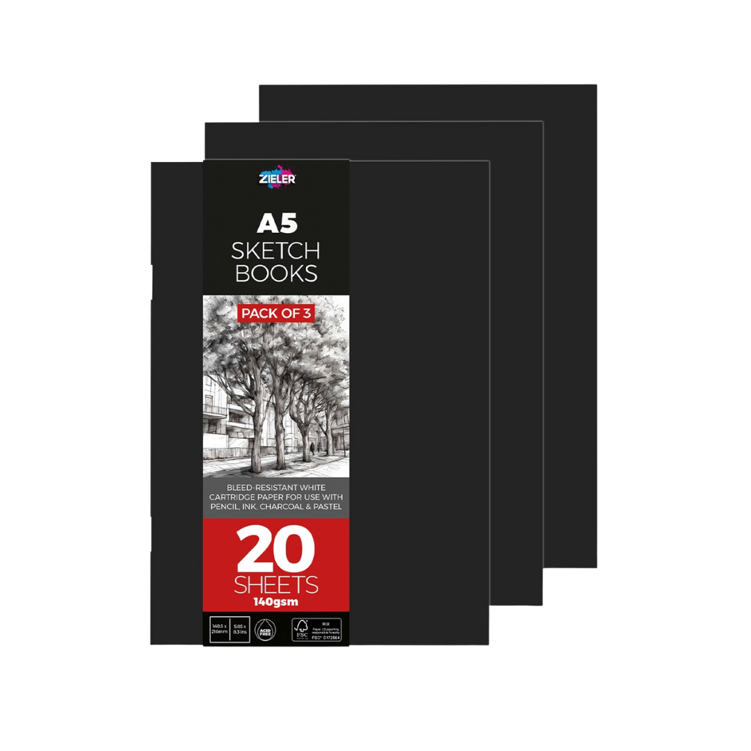 Zieler A5 Soft Cover Sketchbook — 140 gsm, 20 Sheets (Pack of 3)