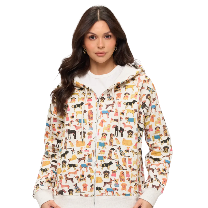 Colorful Dog Breeds Print Zip Up Hoodie