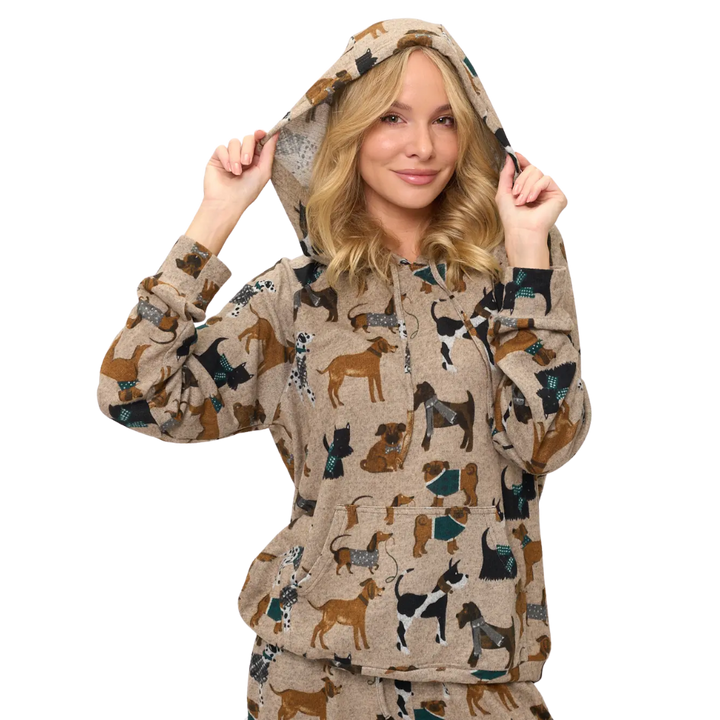 Holiday Dogs Print Tunic Hoodie