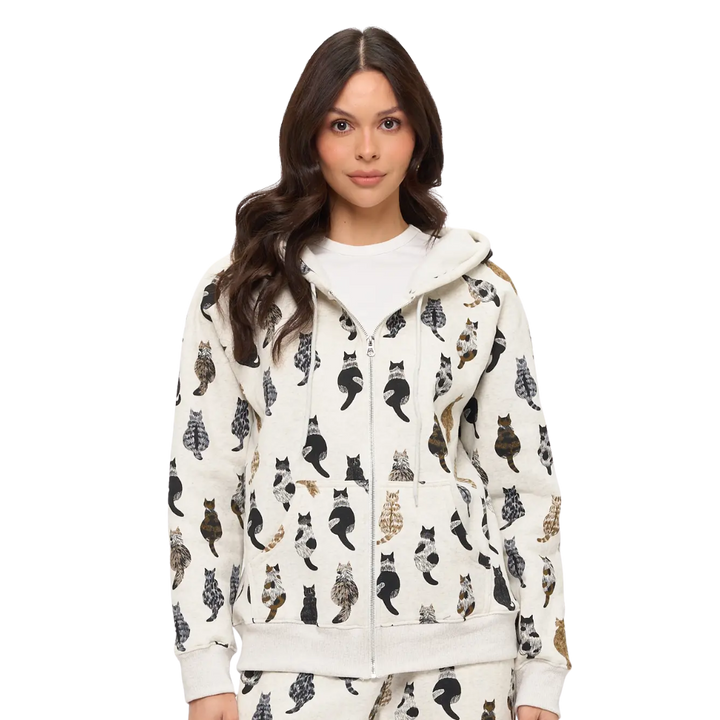 Whimsical Cat Tails Print Zip Up Hoodie
