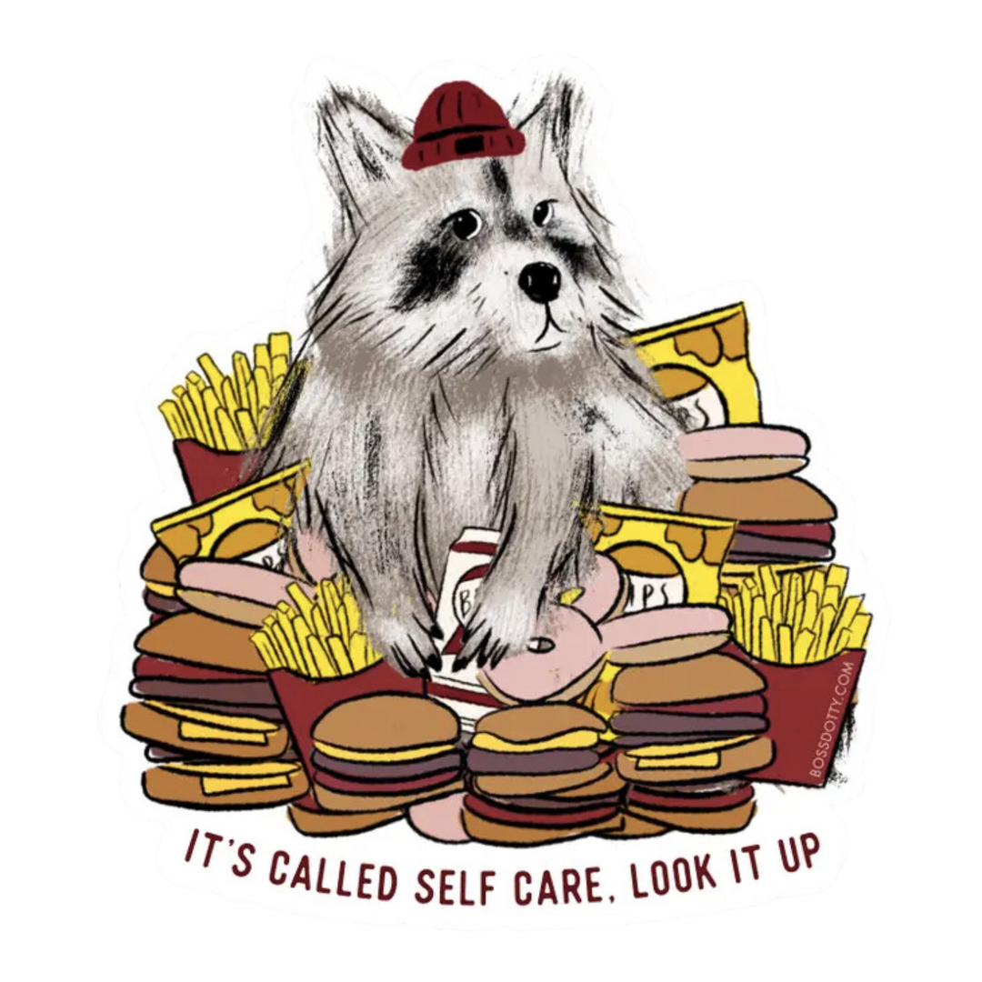 Self Care Raccoon Sticker