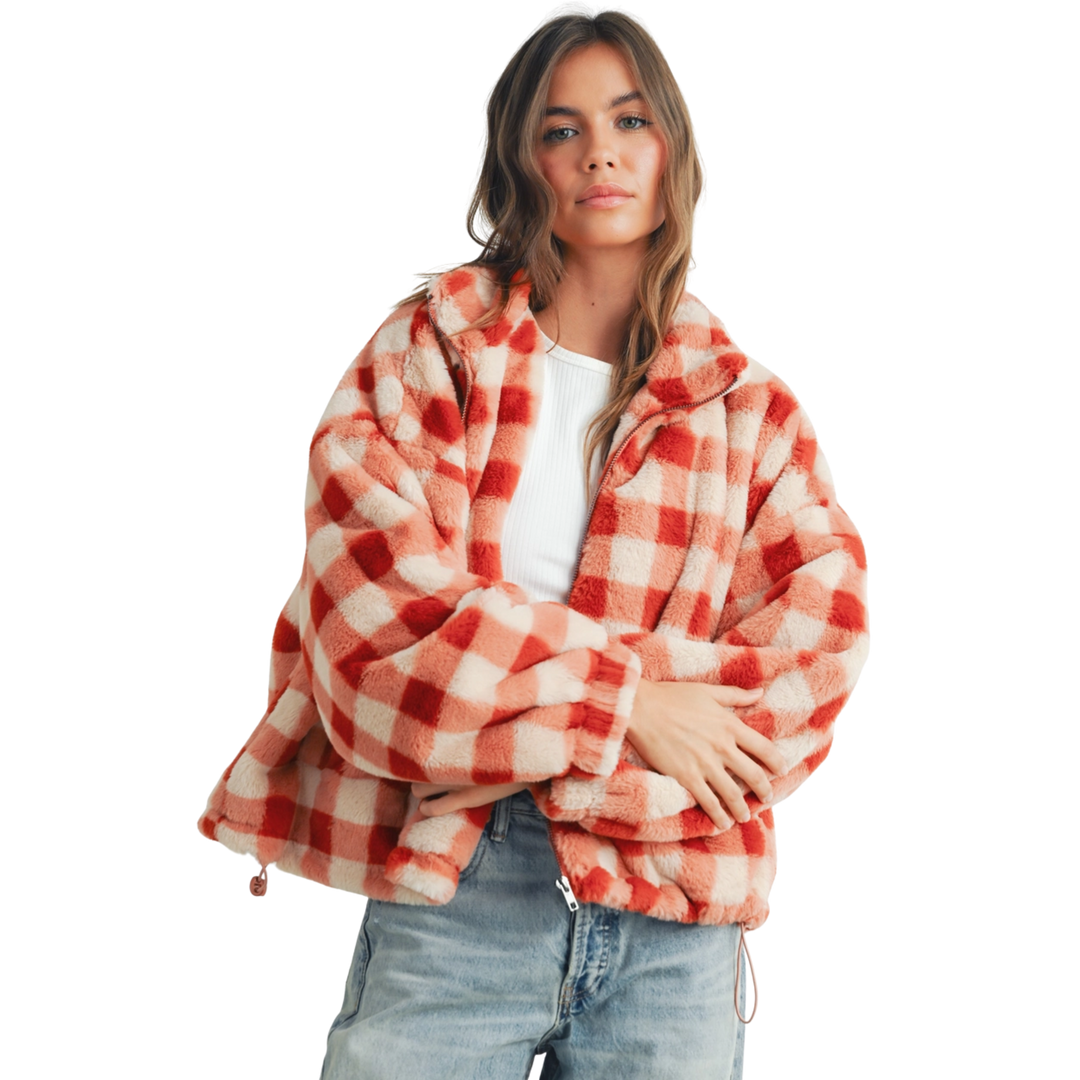 Drop Shoulder Plaid Jacket