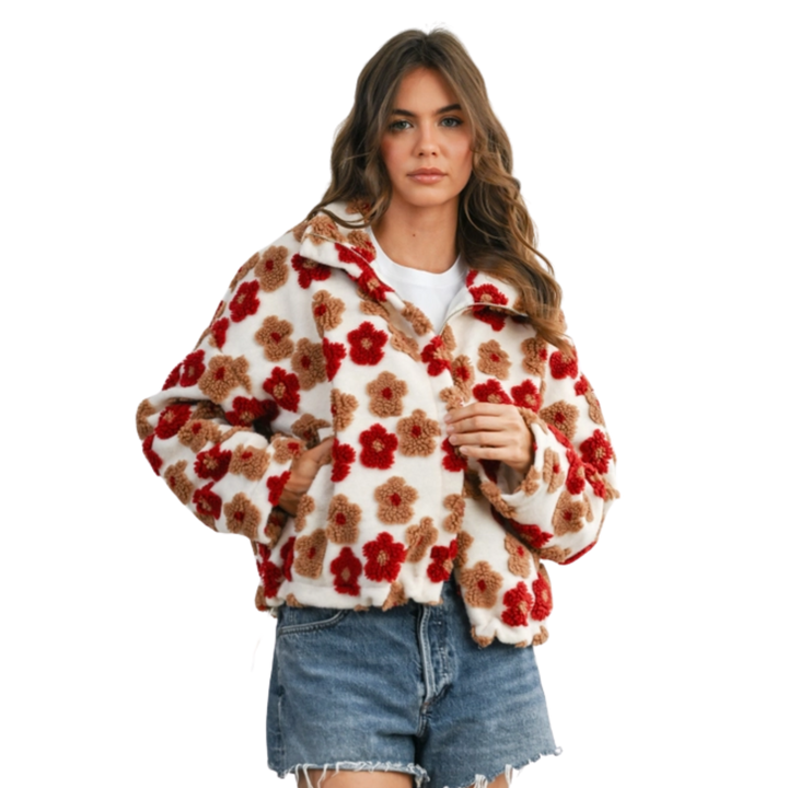 Collard Floral Zip-Front Jacket