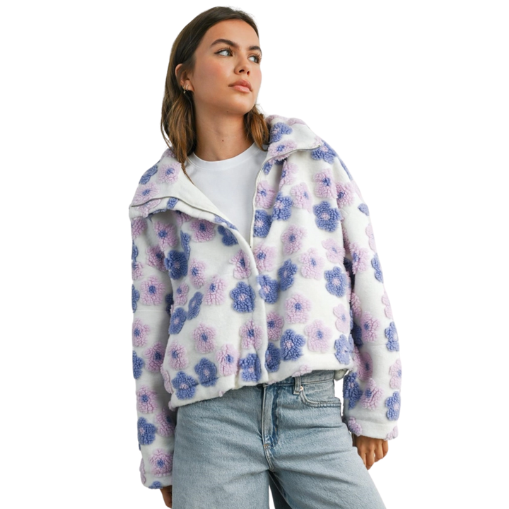 Collard Floral Zip-Front Jacket