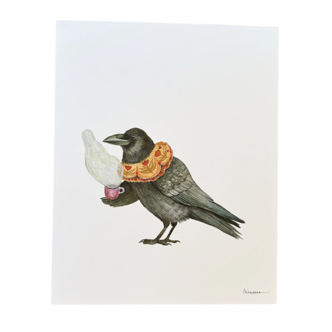 Critters and Cups: Claude Crow - 8"x10" Print