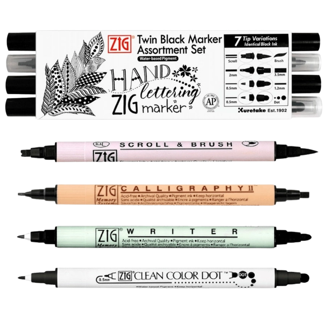 Kuretake® Zig Twin Black Marker Assortment Set