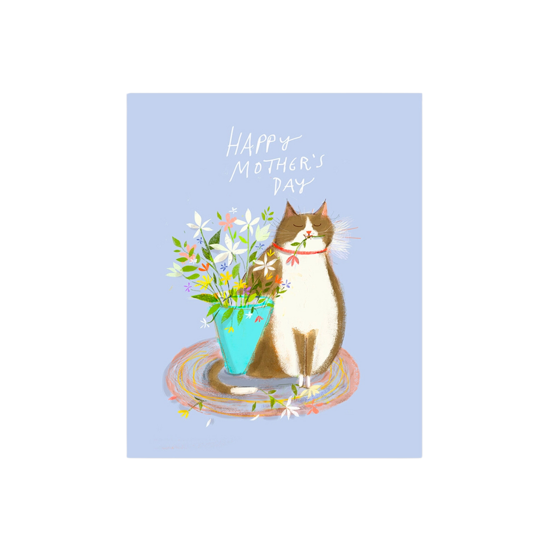 Cat with Flowers Happy Mother's Day Card