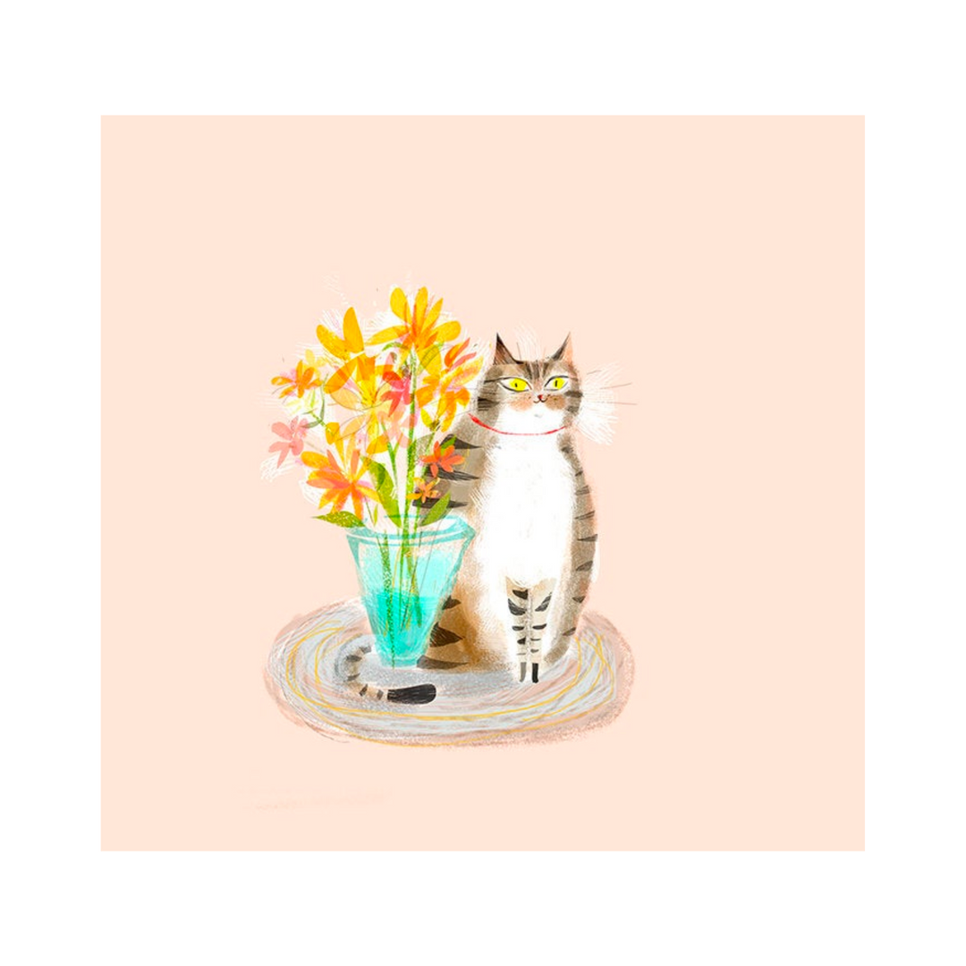 Cat with Flowers Art Print