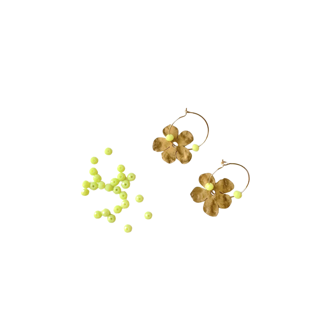 Gold Filled Hoop Hammered Brass Flower Earrings