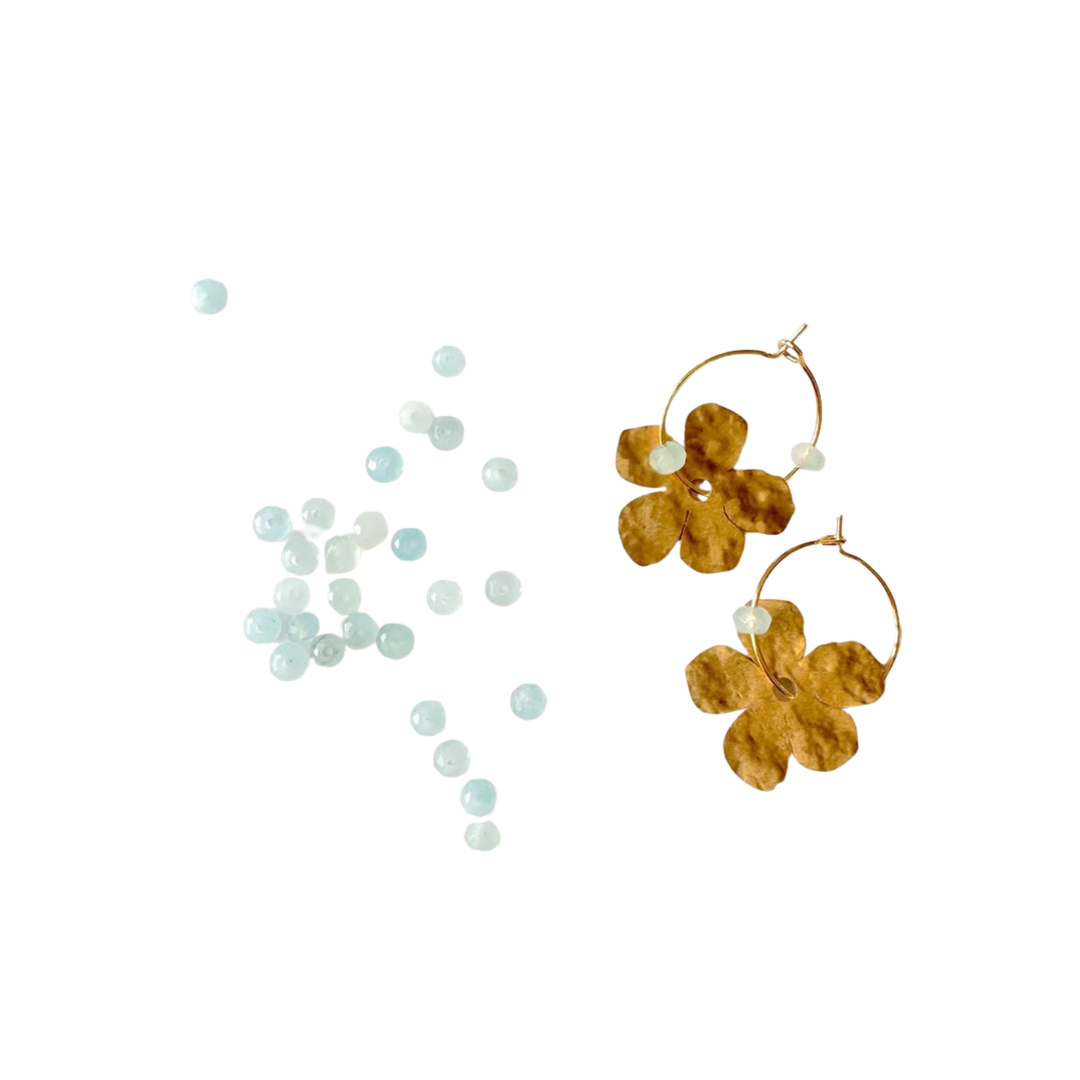 Gold Filled Hoop Hammered Brass Flower Earrings