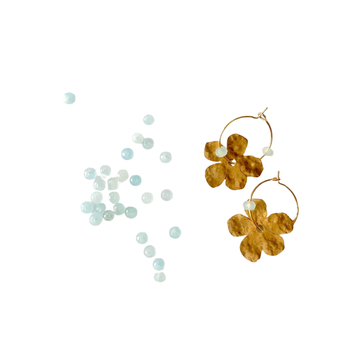 Gold Filled Hoop Hammered Brass Flower Earrings