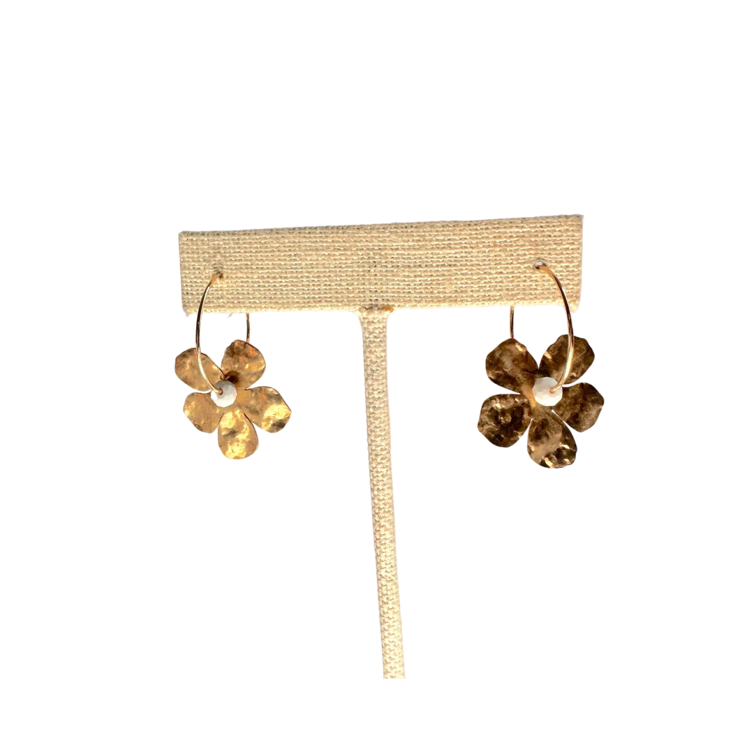 Gold Filled Hoop Hammered Brass Flower Earrings