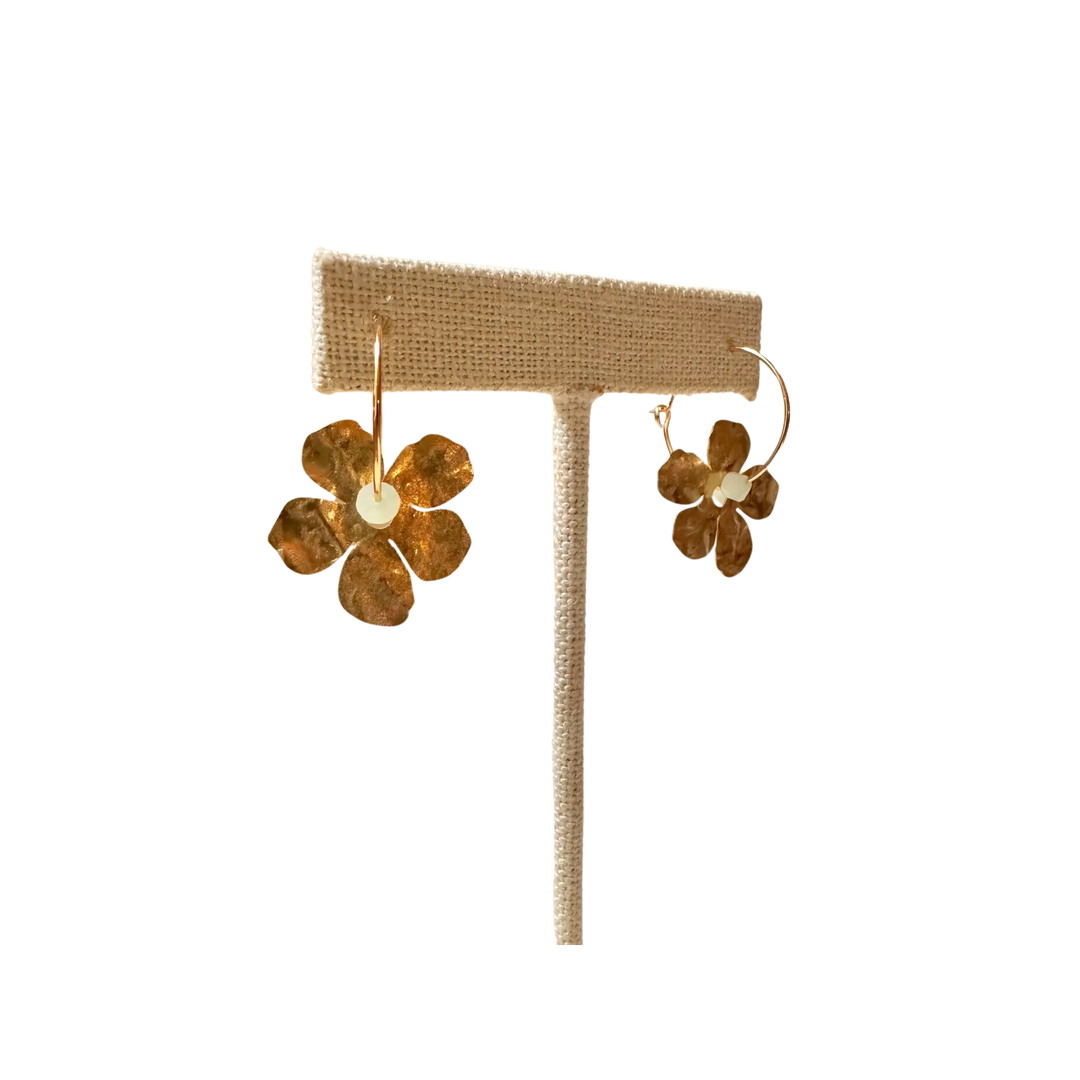 Gold Filled Hoop Hammered Brass Flower Earrings