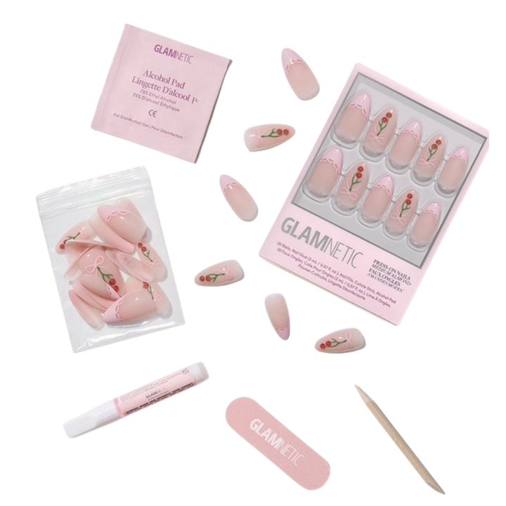 Cherry Bow Press on Nails