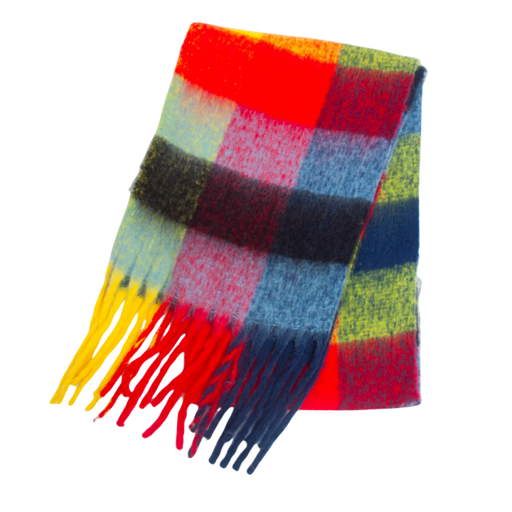 Plaid Blanket Scarf Cozy Soft Long with Fringe