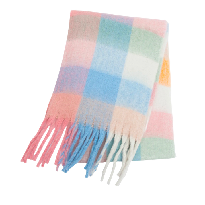 Plaid Blanket Scarf Cozy Soft Long with Fringe