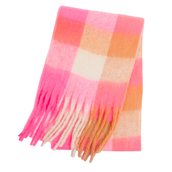 Plaid Blanket Scarf Cozy Soft Long with Fringe