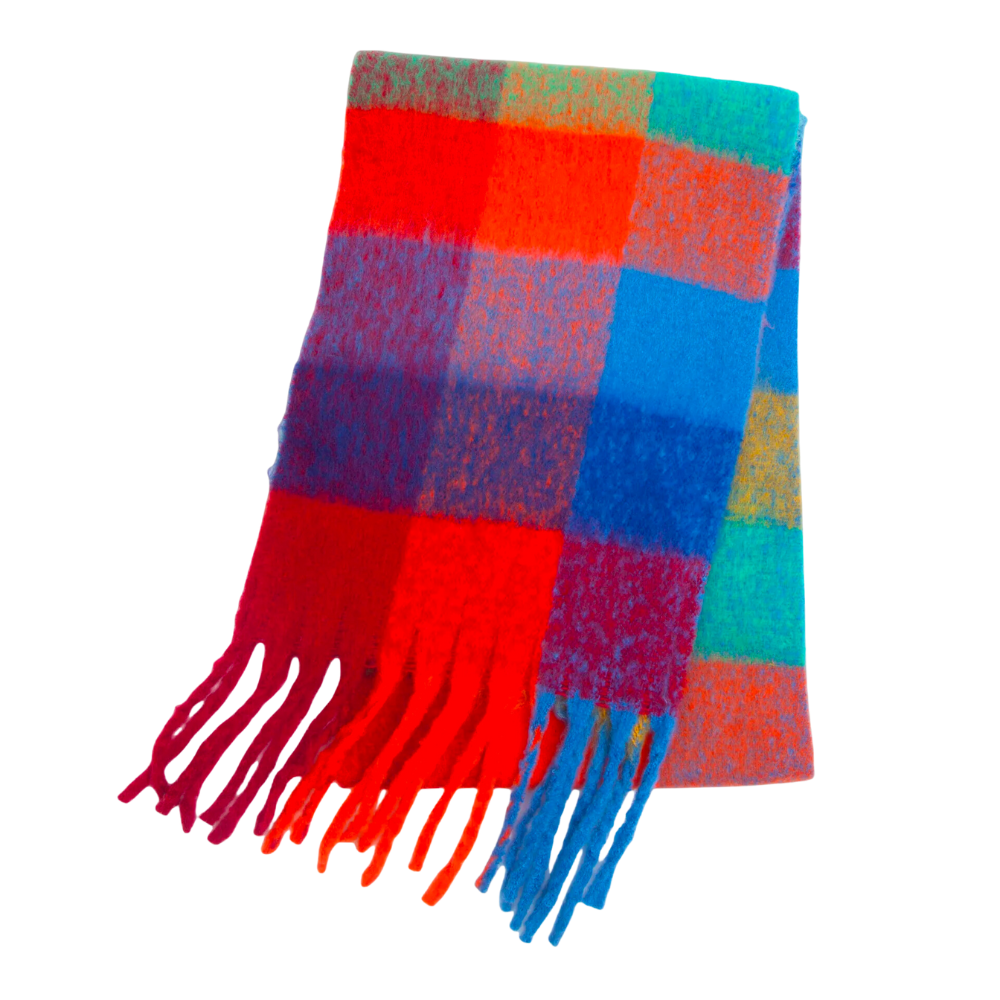 Plaid Blanket Scarf Cozy Soft Long with Fringe