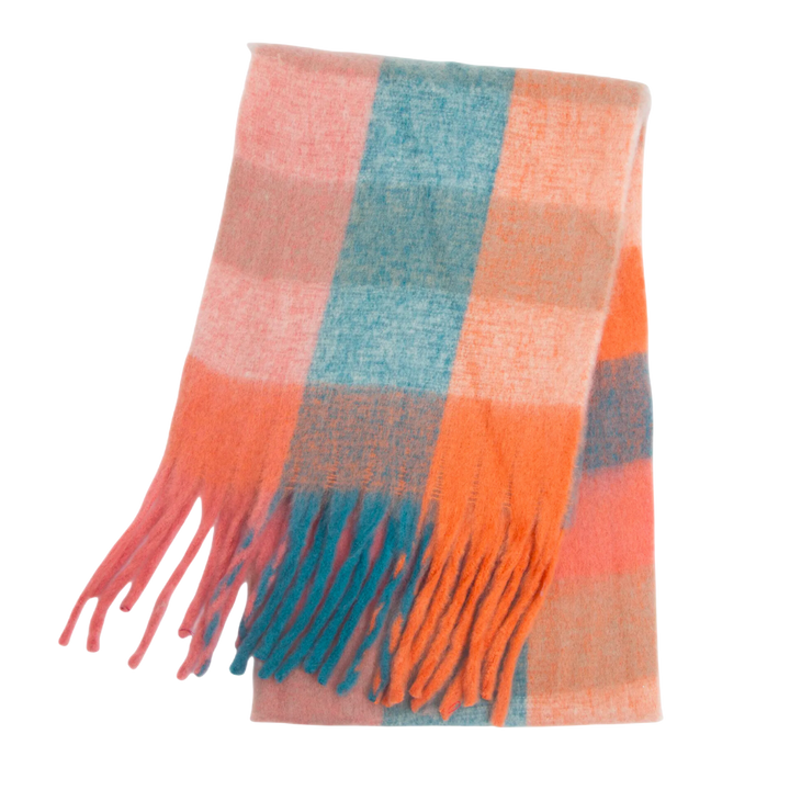 Plaid Blanket Scarf Cozy Soft Long with Fringe