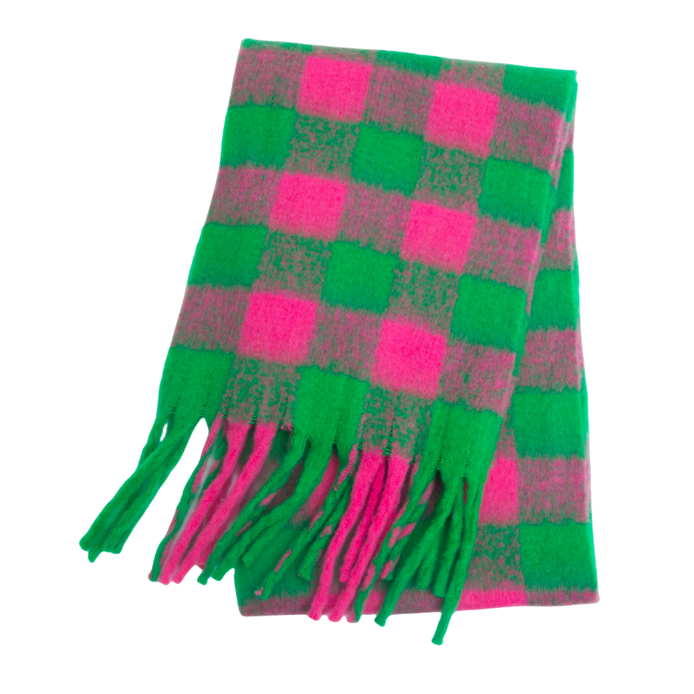 Plaid Blanket Scarf Cozy Soft Long with Fringe