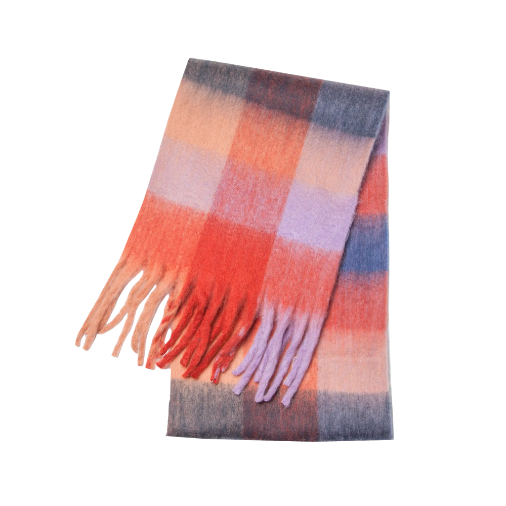 Plaid Blanket Scarf Cozy Soft Long with Fringe