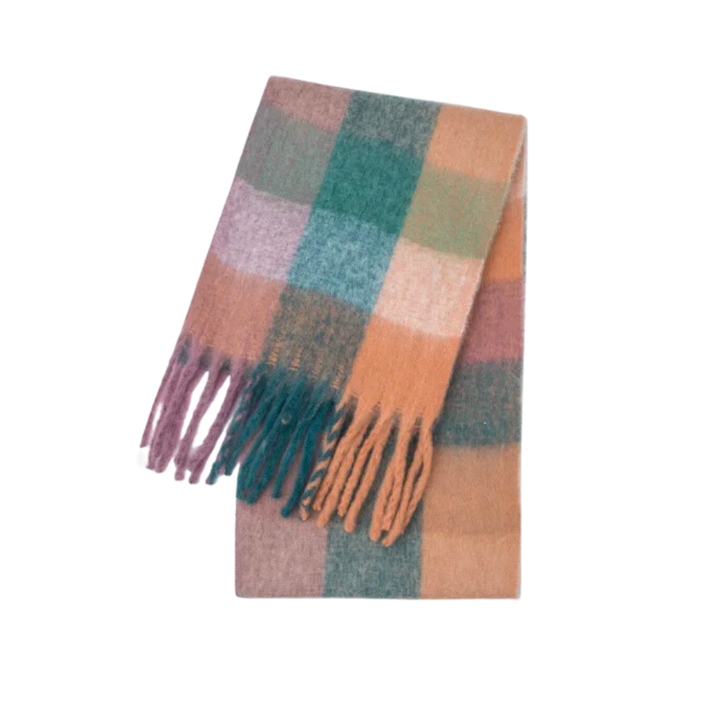 Plaid Blanket Scarf Cozy Soft Long with Fringe