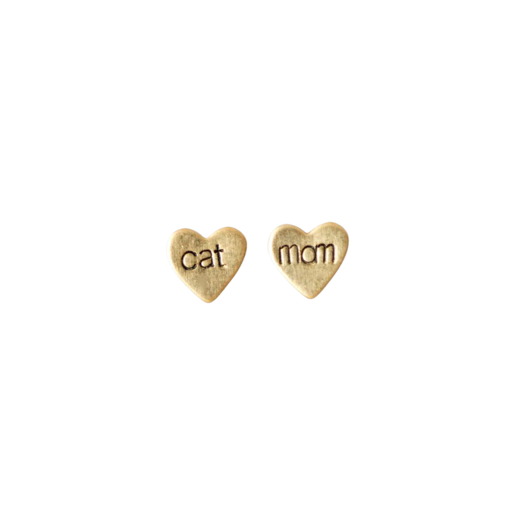 Cat Mom Heart Studs