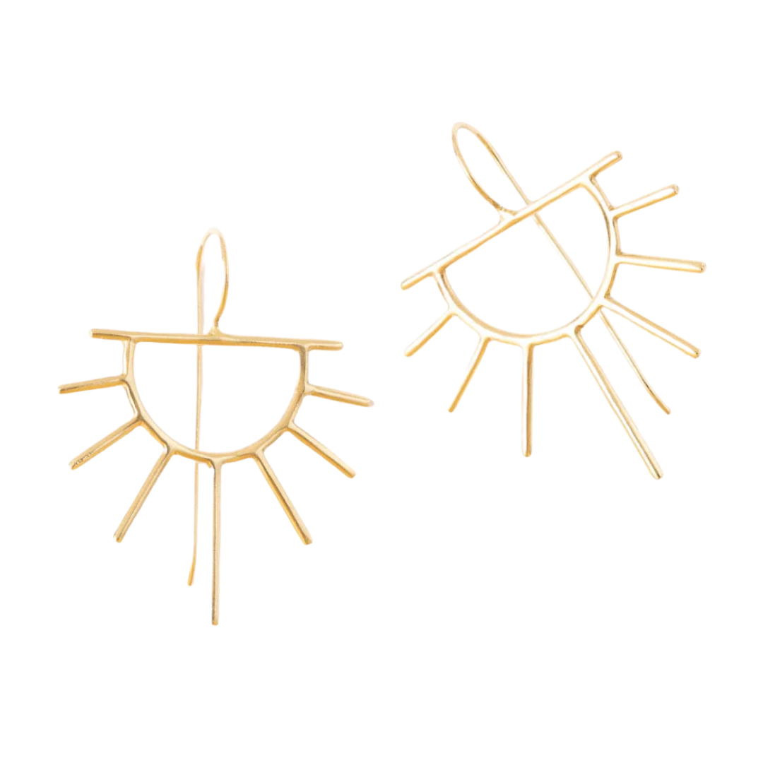 Gretchen Half Sun Threader Brass Earrings