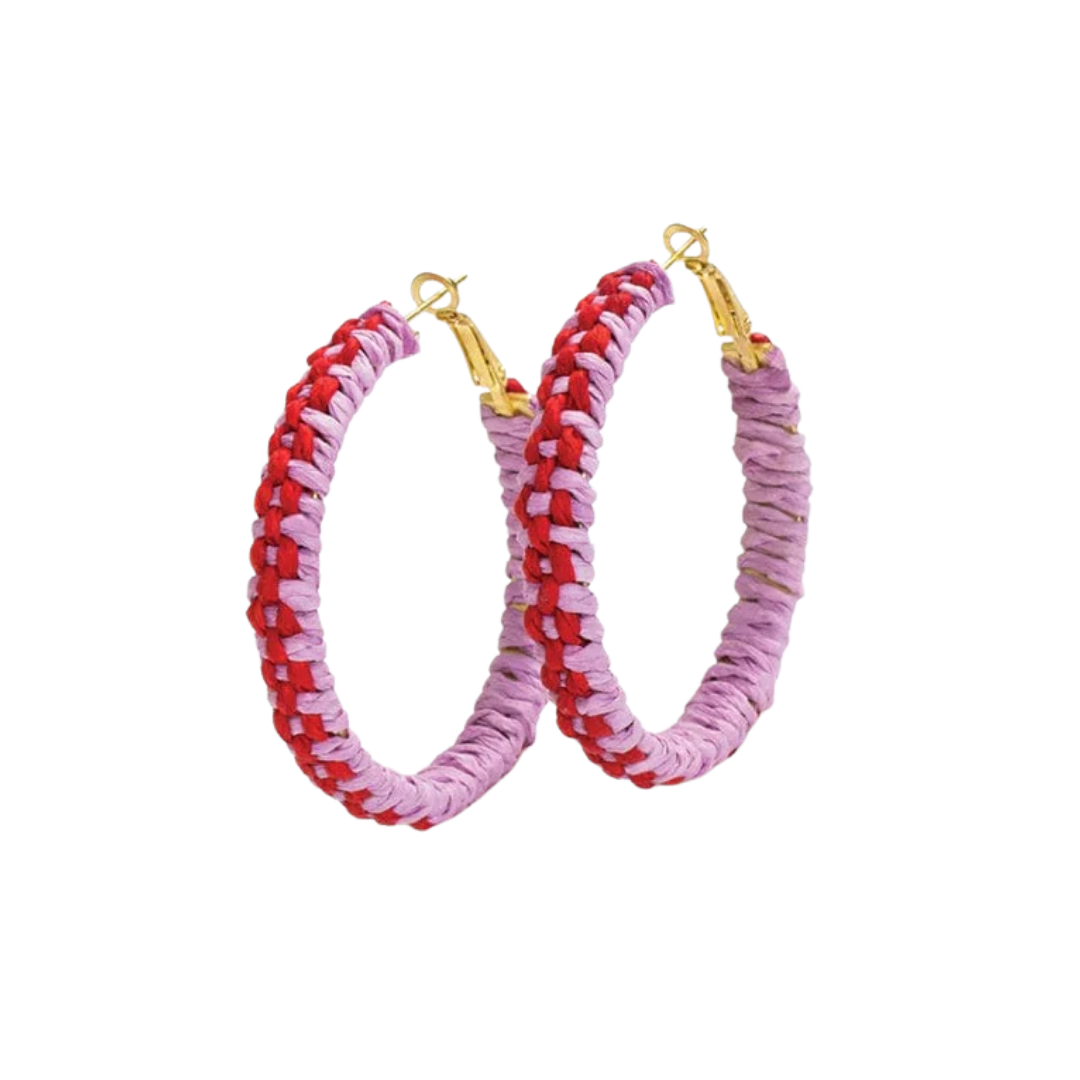 Holly Two-Color Woven Raffia Hoops
