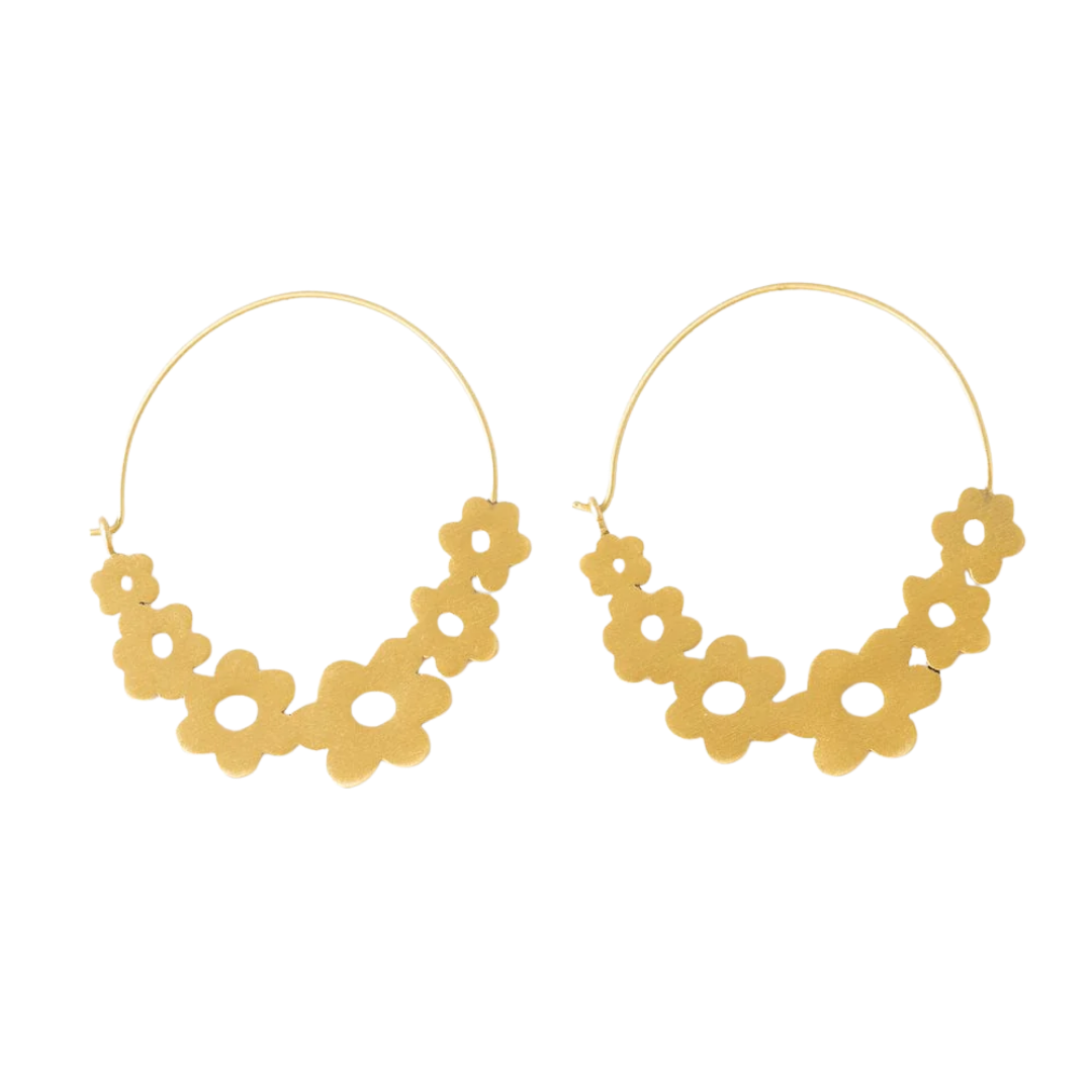 Maeve Floral Wrapped Brass Hoops