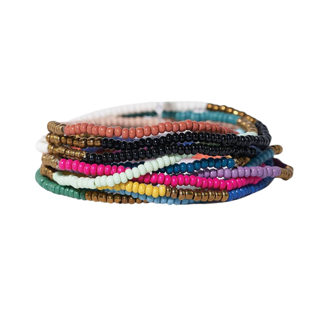 Sage Color Block Beaded 10 Strand Bracelet