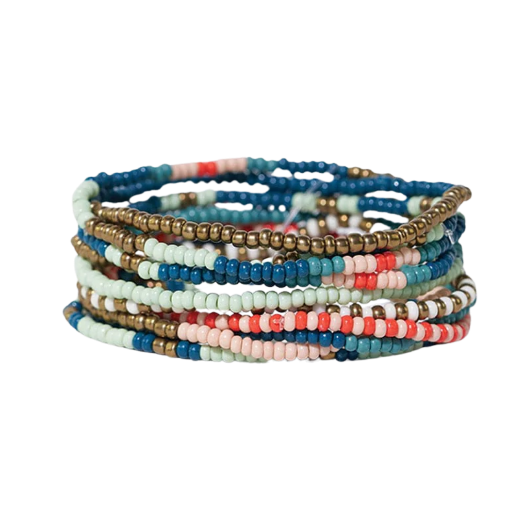 Sage Color Block Beaded 10 Strand Bracelet