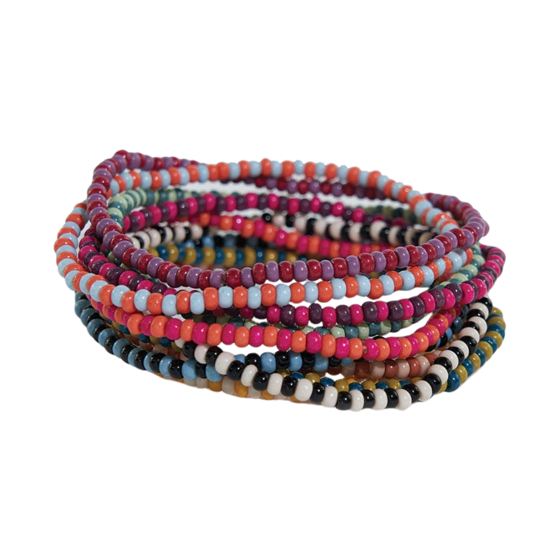 Sage Color Block Beaded 10 Strand Bracelet