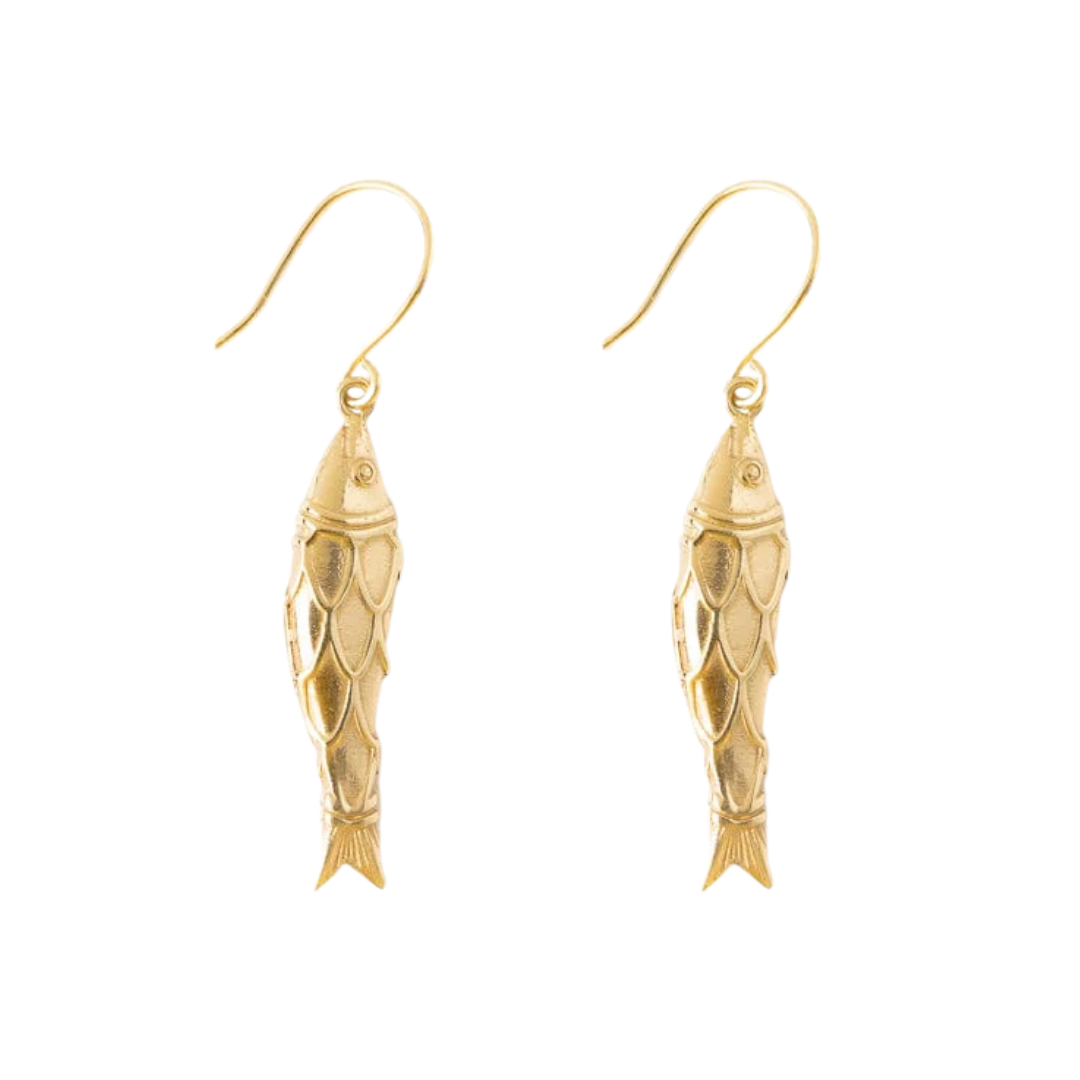 Sally Fish Dimensional Brass Earrings