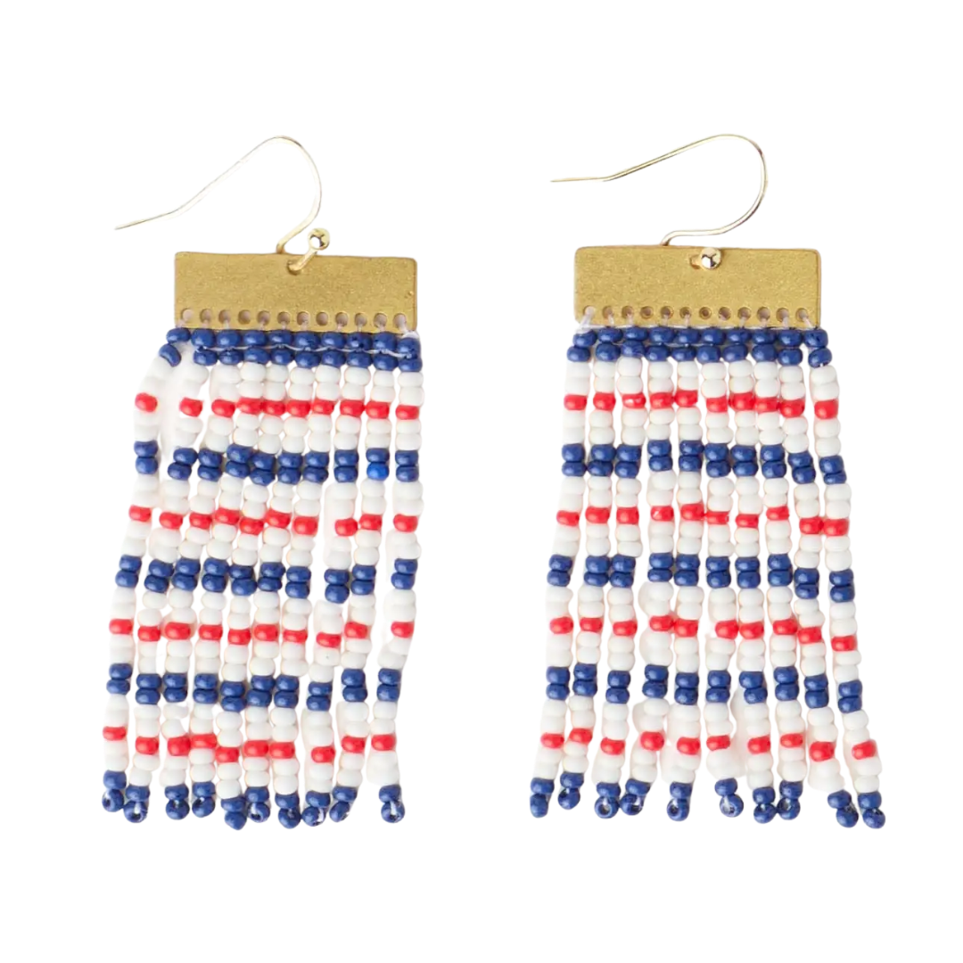 Scout Rectangle Mixed Horizontal Stripes Beaded Fringe Earrings
