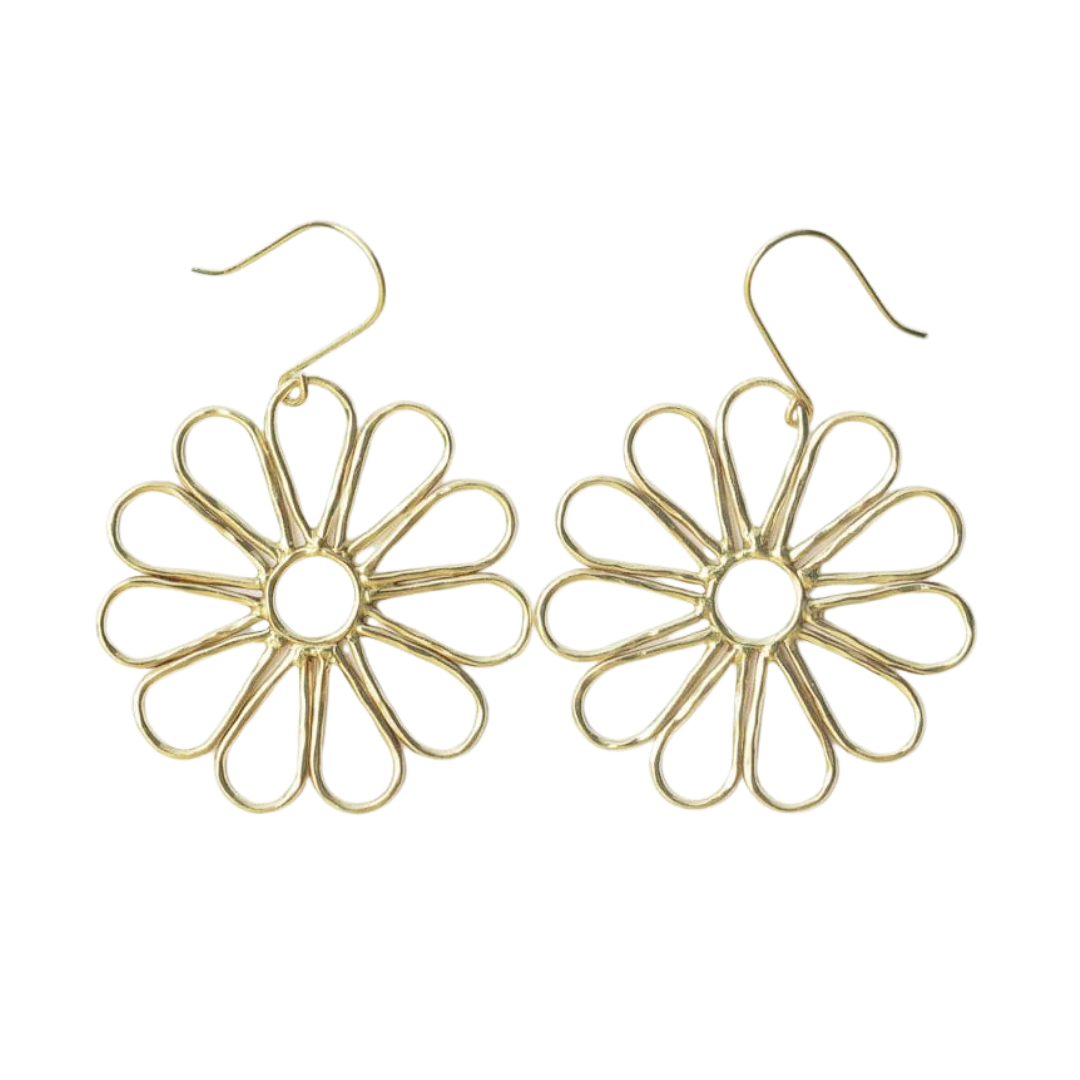 Stella Big Daisy Brass Earrings