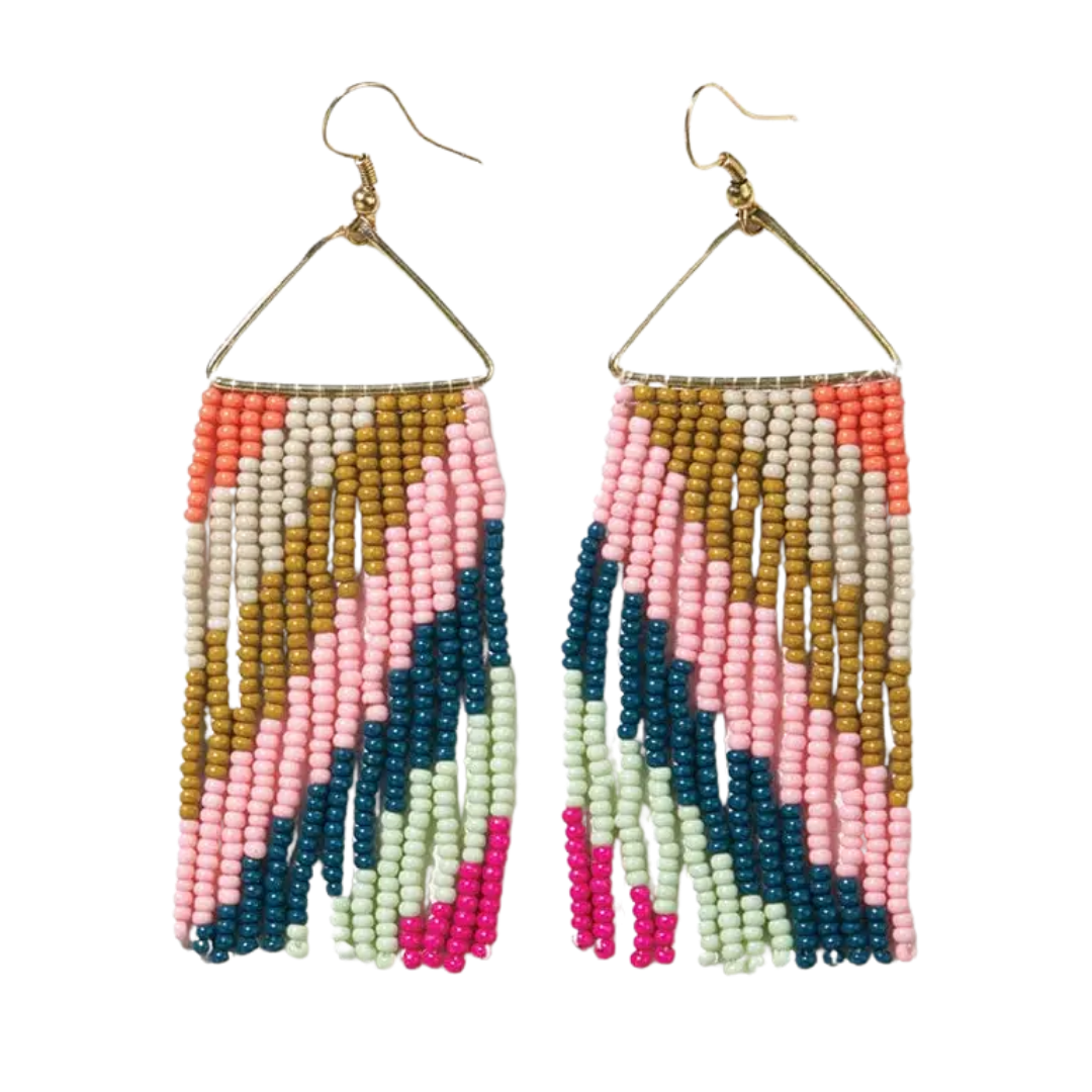 Whitney Diagonal Stripe Beaded Fringe Earrings
