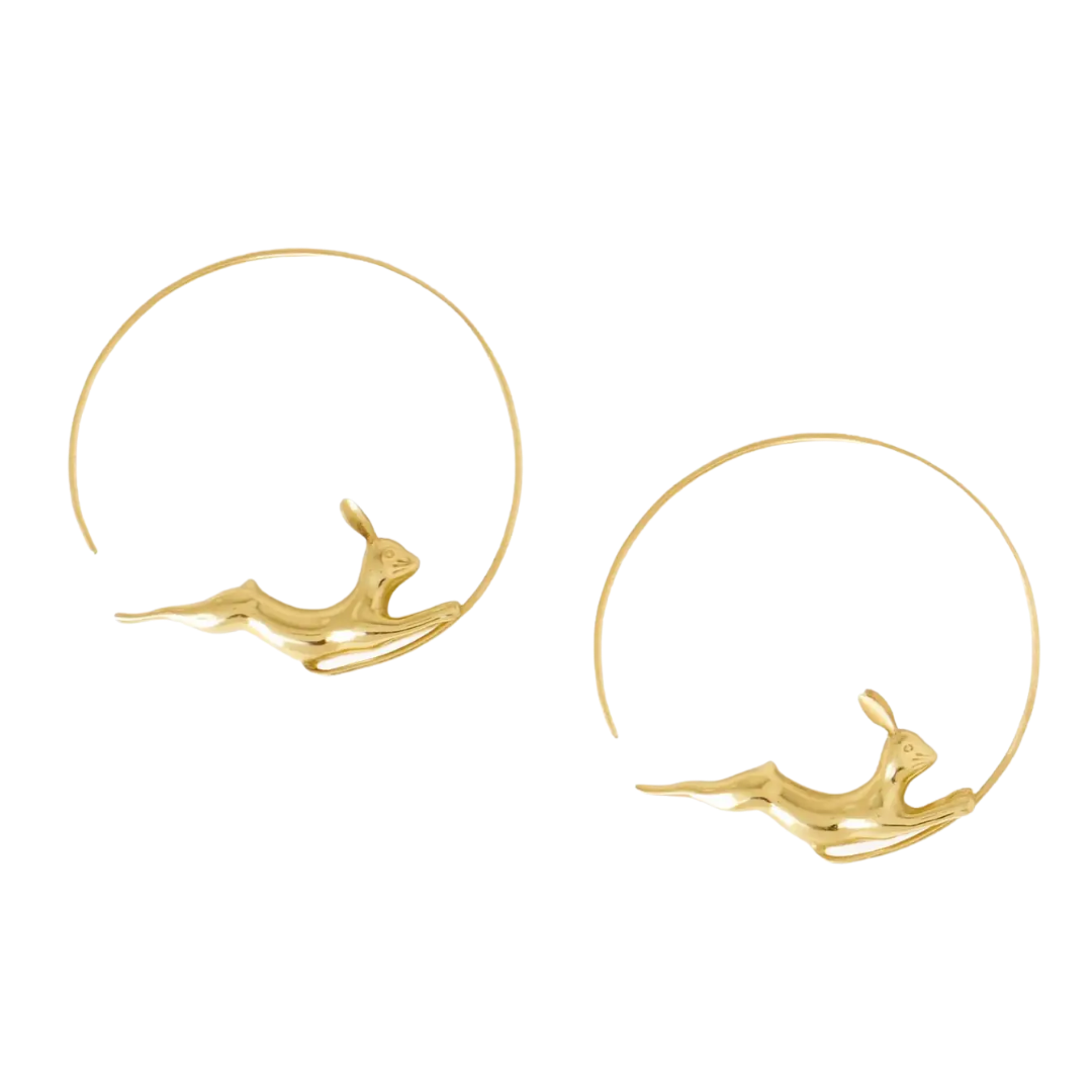 Wren Bunny Hoop Brass Earrings