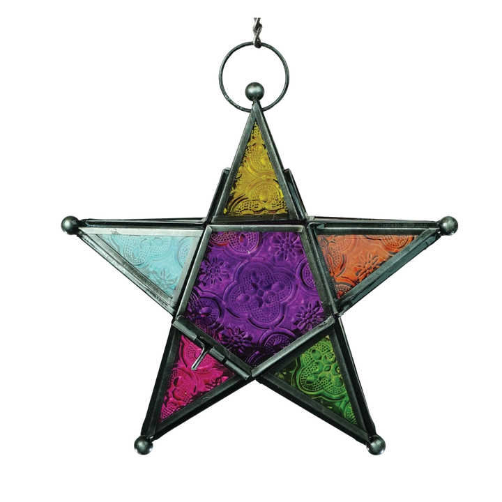Rainbow 5-Point Star Hanging Tealight Lantern