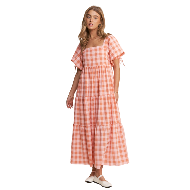 Multi Color Checkered Tiered Maxi Dress