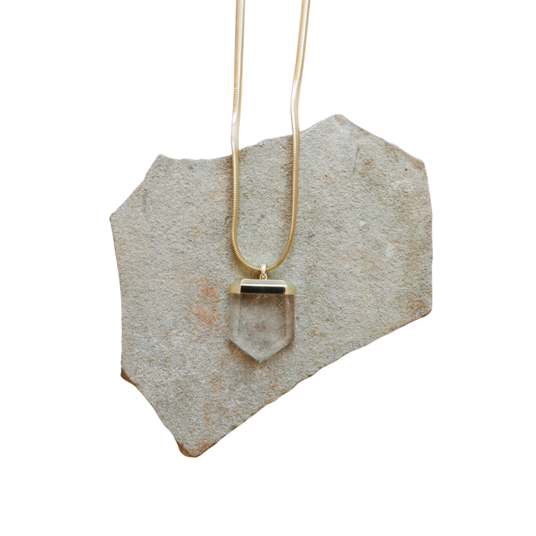 Clear Quartz Pendant Necklace - Snake Chain