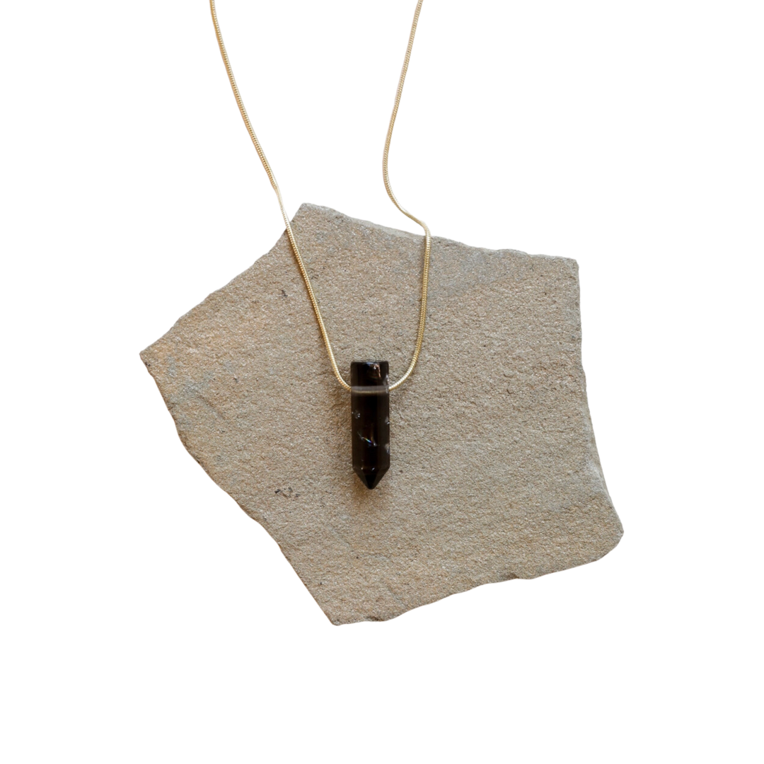 Smoky Quartz Point Necklace- Snake Chain