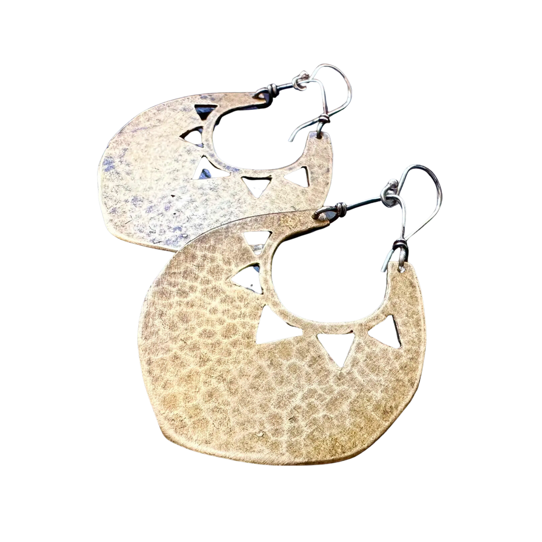 Sun Shield Earrings - Brass