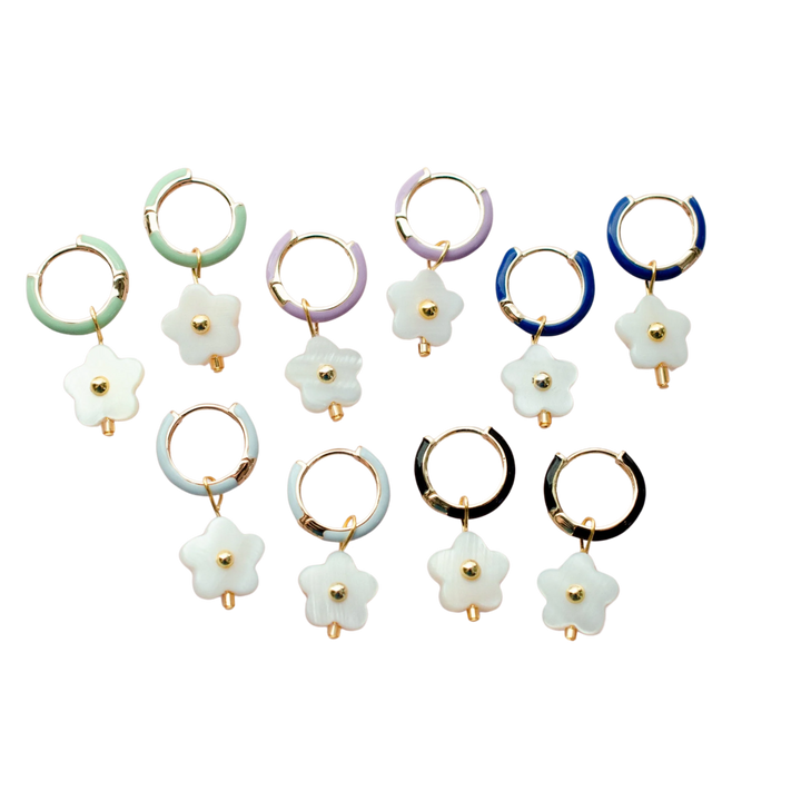 Flower Enamel Huggie Hoop Earrings