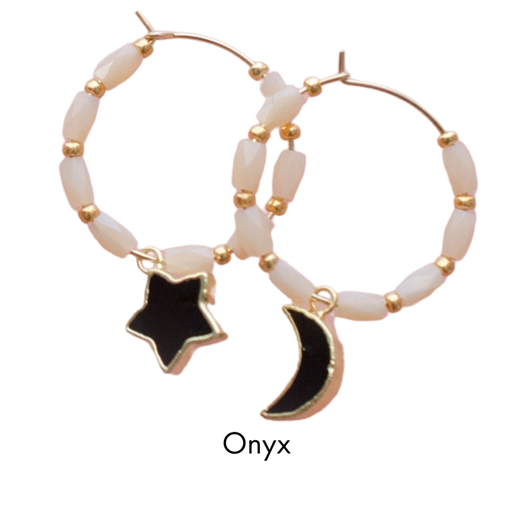 Star and Moon Gemstone Beaded Hoops