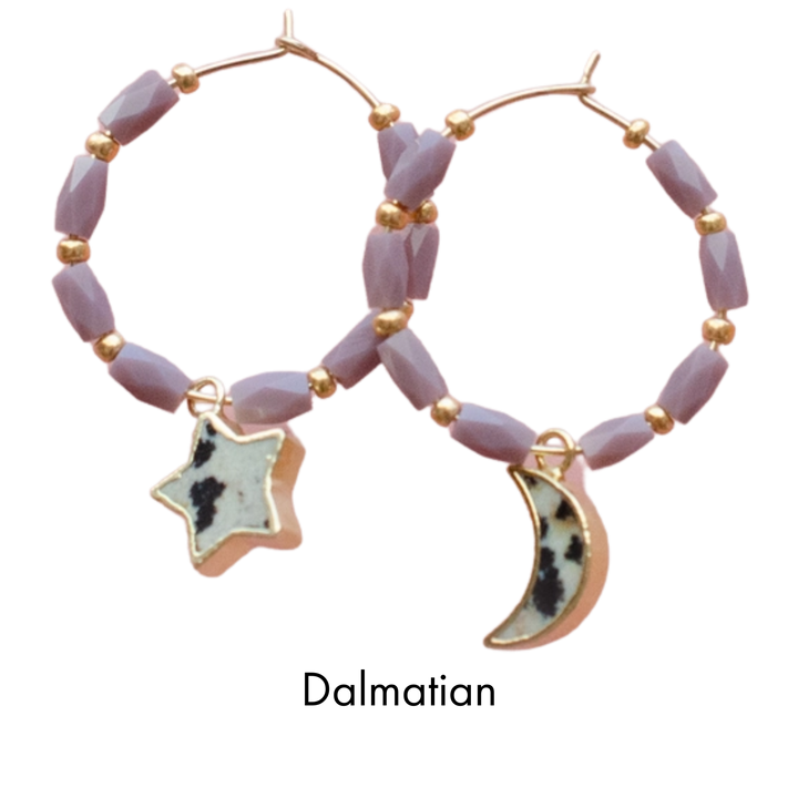 Star and Moon Gemstone Beaded Hoops